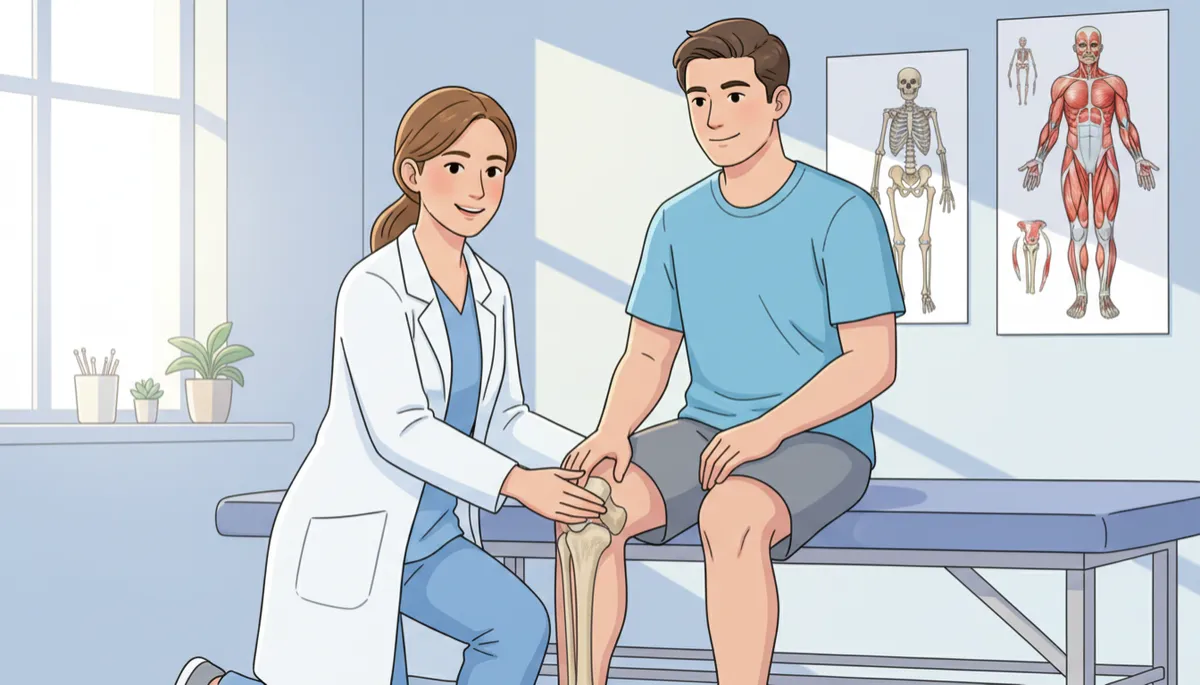 Physiotherapist assessing a patient’s knee and joint mobility