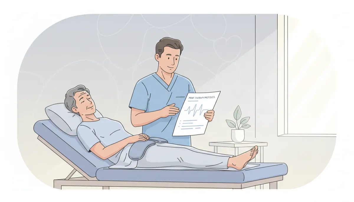 Health professional discussing a pulsed electromagnetic field therapy plan with a patient