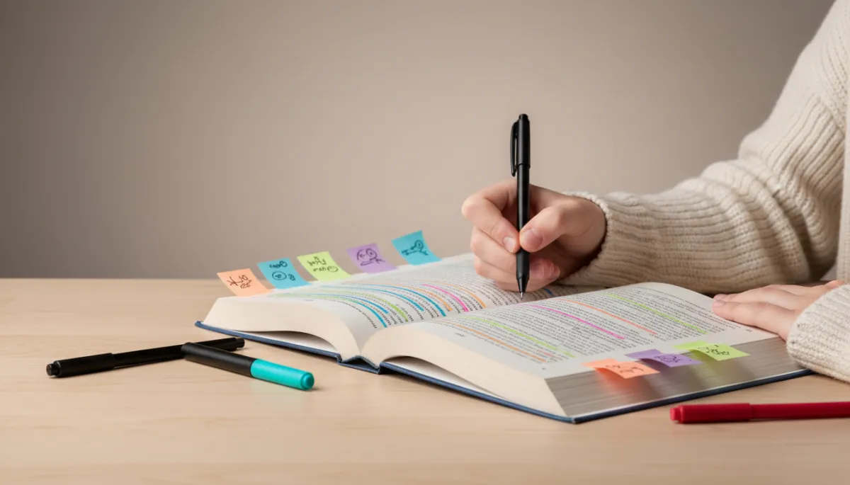 Student annotating a novel while reflecting on a challenging social theme Student annotating a novel while reflecting on a challenging social theme