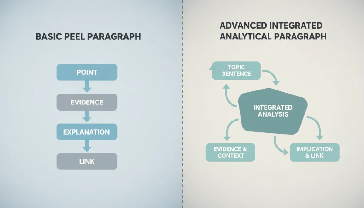 Comparison of basic PEEL structure and advanced analytical paragraph layout