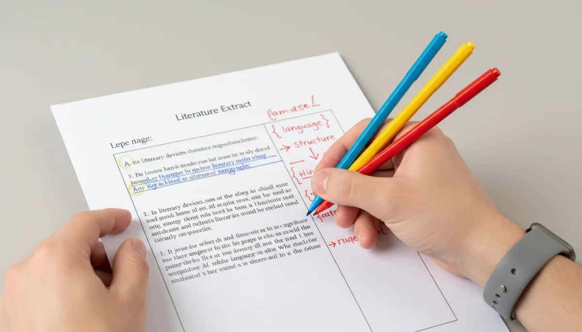 Student annotating a text to support integrated analytical writing