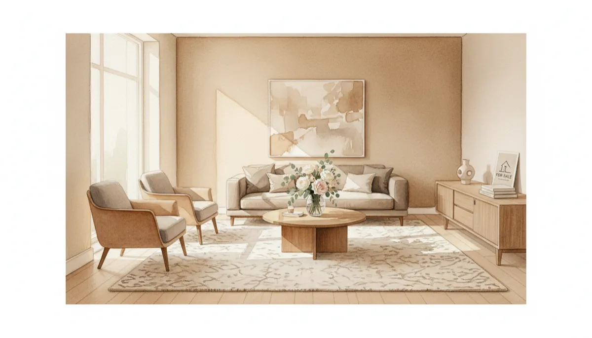 Staged living room in a Schaumburg IL home ready for showings