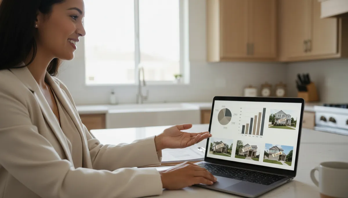 Real estate agent reviewing Schaumburg market data with a homeowner Real estate agent reviewing Schaumburg market data with a homeowner