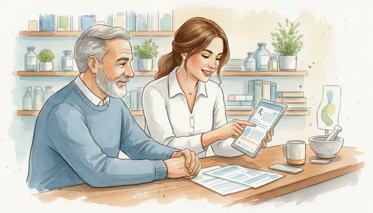 Independent pharmacist in Katy reviewing medication options with a patient Independent pharmacist in Katy reviewing medication options with a patient
