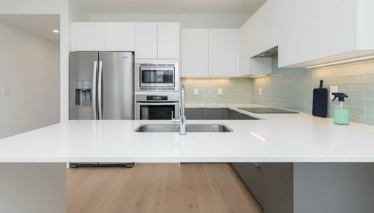 Freshly cleaned empty kitchen in Surrey BC ready for move-out inspection