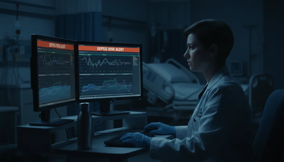 Clinician viewing a sepsis risk alert within the hospital electronic health record Clinician viewing a sepsis risk alert within the hospital electronic health record