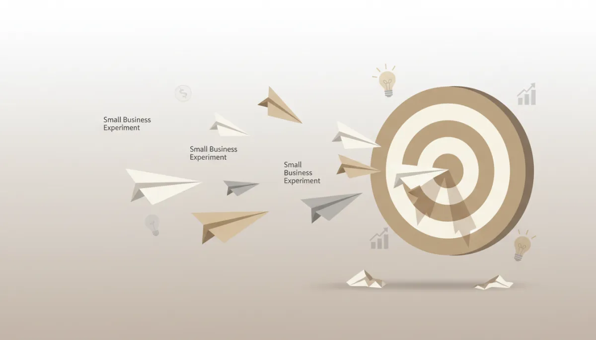 Illustration of business experiments flying toward a target
