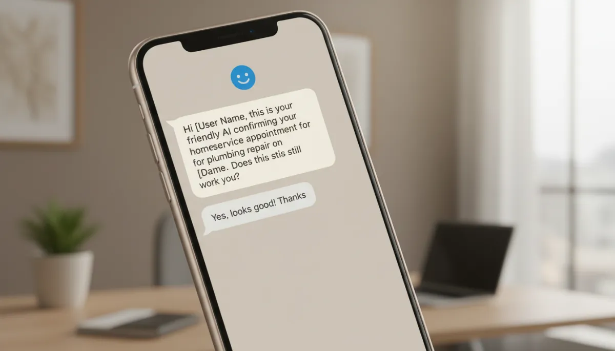 Smartphone showing AI text conversation securing a customer appointment