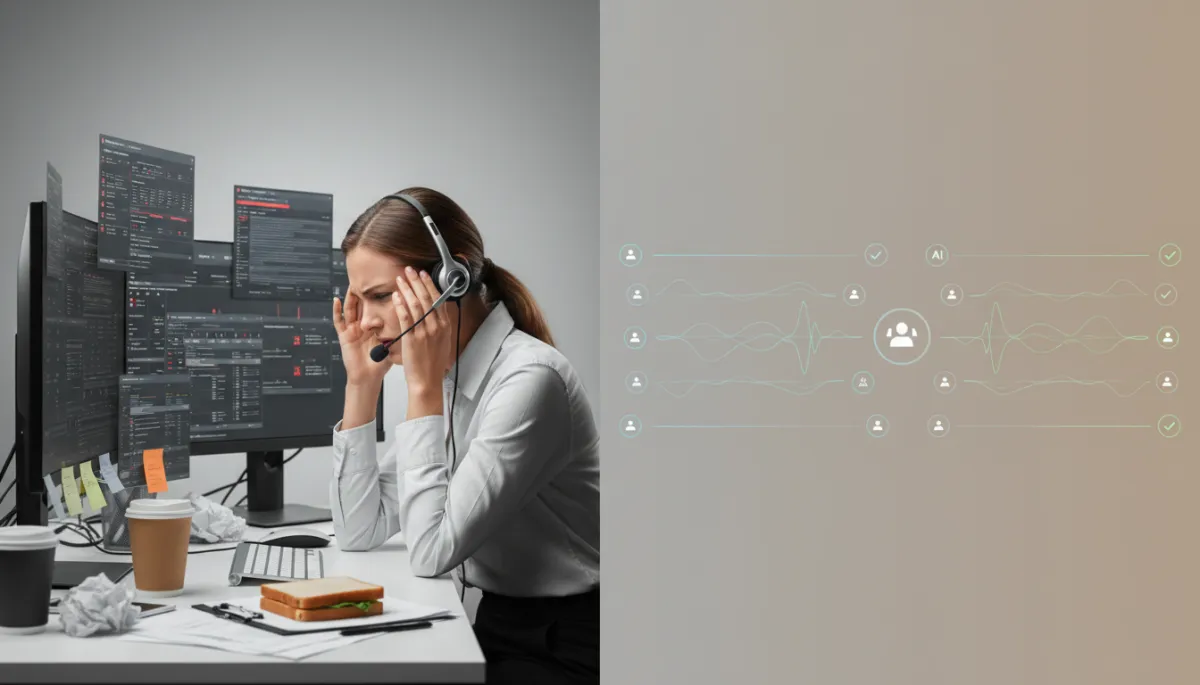 Comparison of traditional call center workload versus streamlined AI call handling dashboard Comparison of traditional call center workload versus streamlined AI call handling dashboard