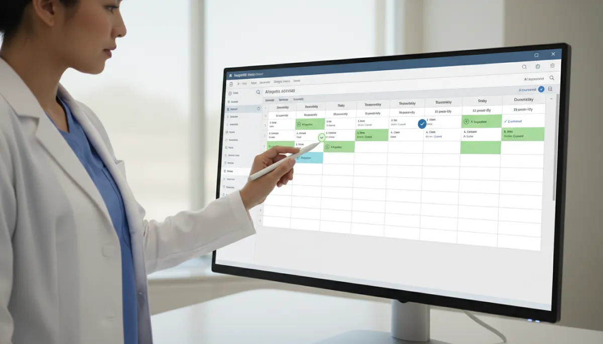 Integrated AI scheduling dashboard displaying real-time appointment options in a clinic