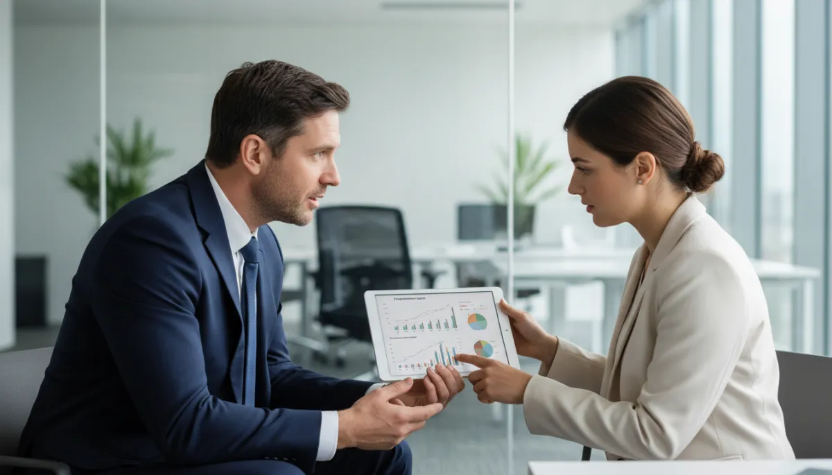 Leader giving constructive feedback during a coaching conversation Leader giving constructive feedback during a coaching conversation