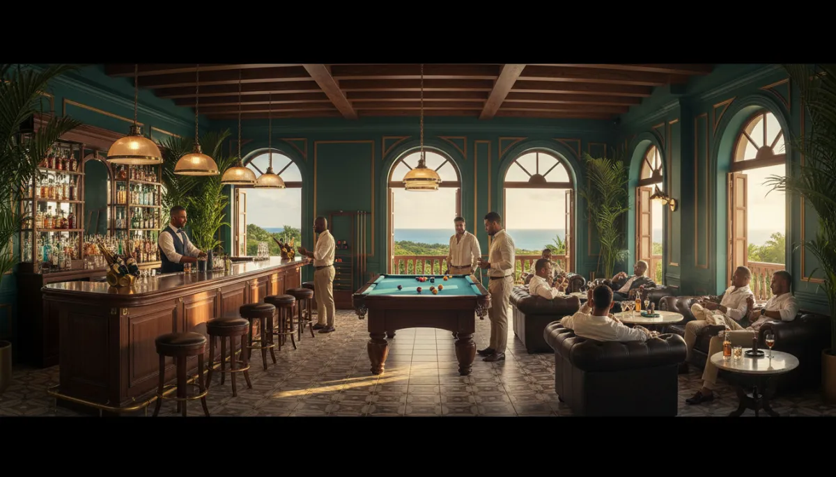 Bar y mesa de billar en barbería de lujo en Bávaro, Punta Cana