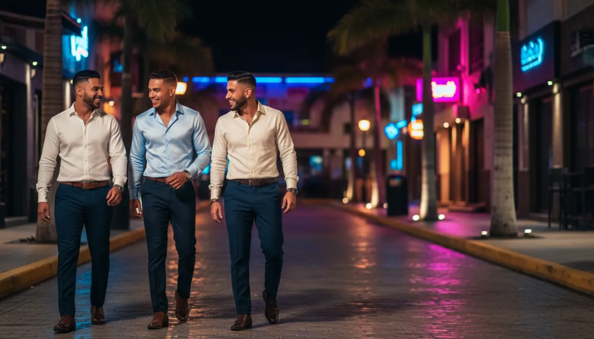 Hombres con cortes frescos disfrutando la vida nocturna de Bávaro