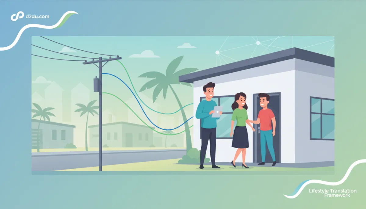 Door-to-door sales rep pitching fiber internet to a homeowner on a porch