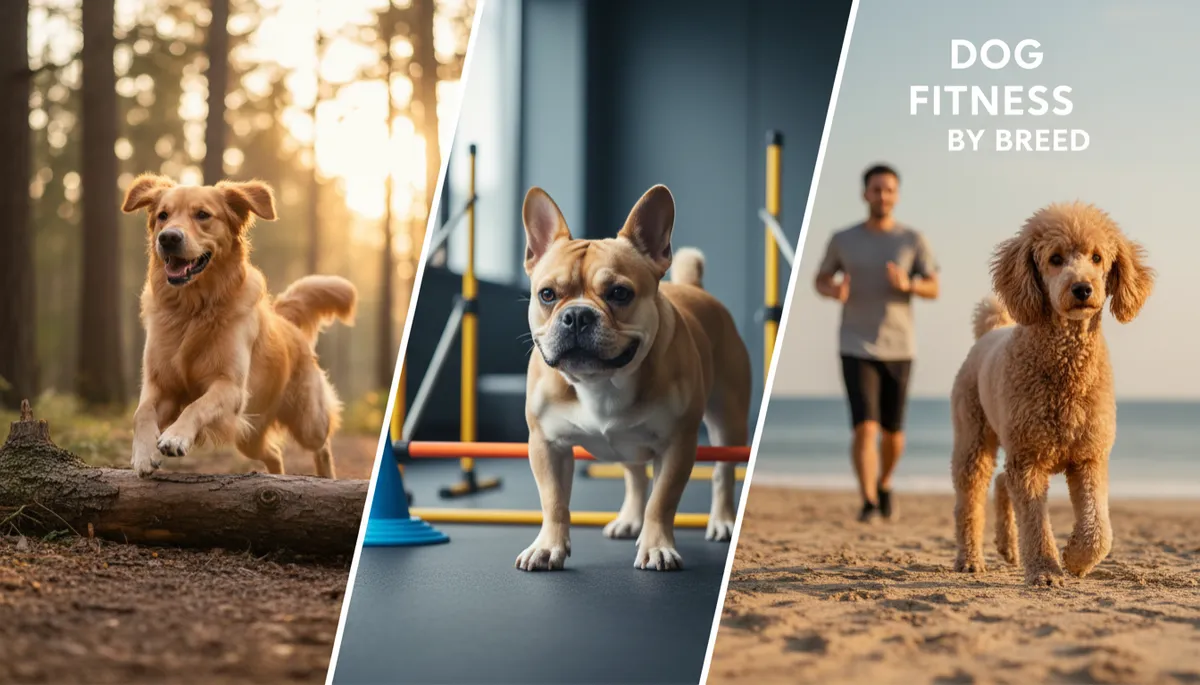 photorealistic wide shot of three dogs of different breeds running with their owner in a neutral-toned park at golden hour, a Border Collie leaping for a frisbee, a Golden Retriever trotting happily, and a Bulldog jogging gently beside, soft natural light and muted earthy colors
