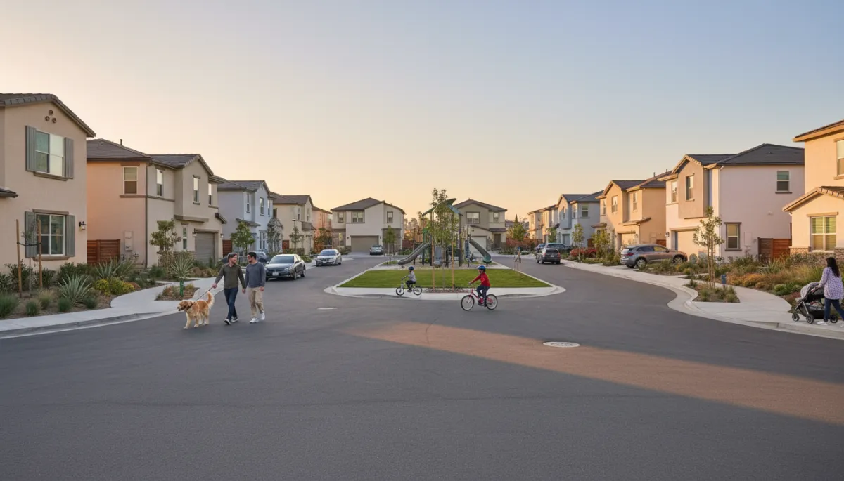 Residential street in a Chula Vista neighborhood with families enjoying the outdoors