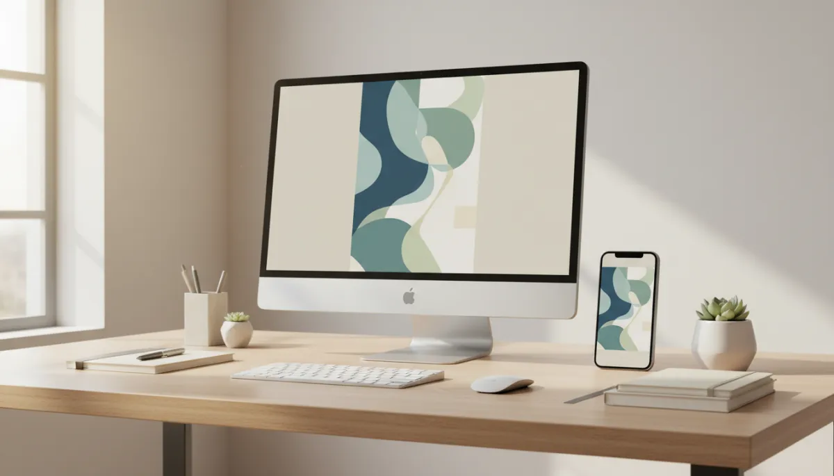 Digital magazine displayed across multiple devices in a neutral home office
