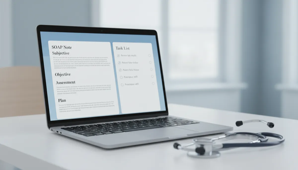 AI healthcare documentation dashboard showing automatically generated clinical note AI healthcare documentation dashboard showing automatically generated clinical note