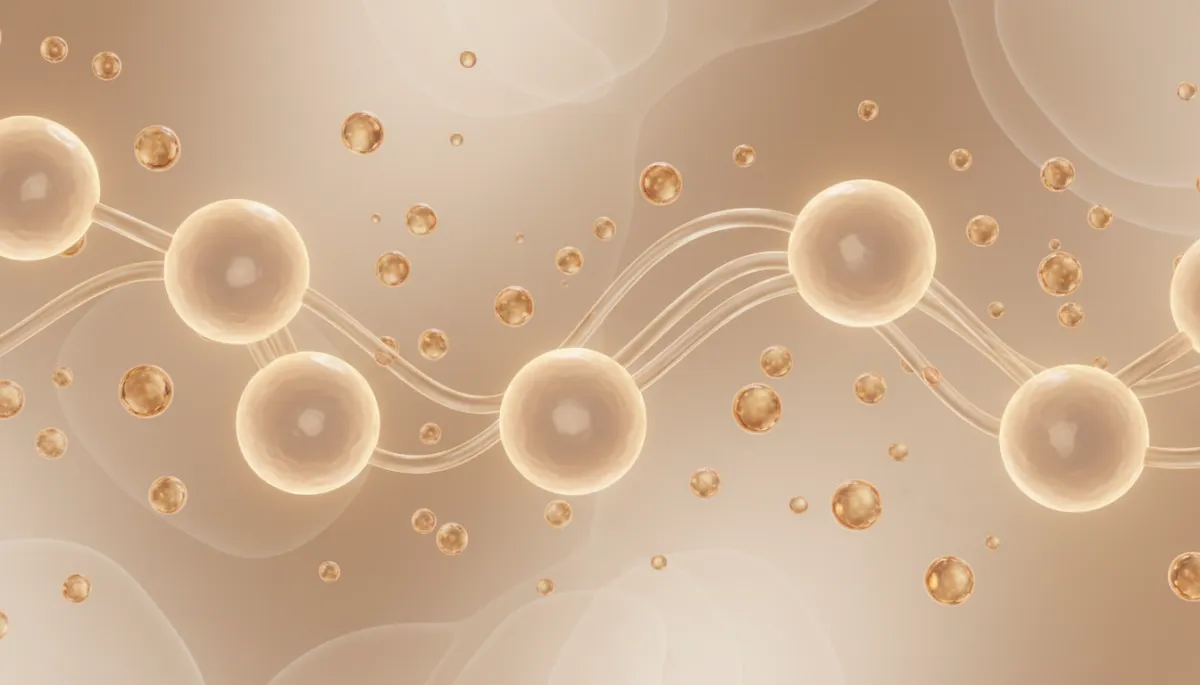 3d render of glowing skin cells supported by nutrients in warm neutral tones 3d render of glowing skin cells supported by nutrients in warm neutral tones