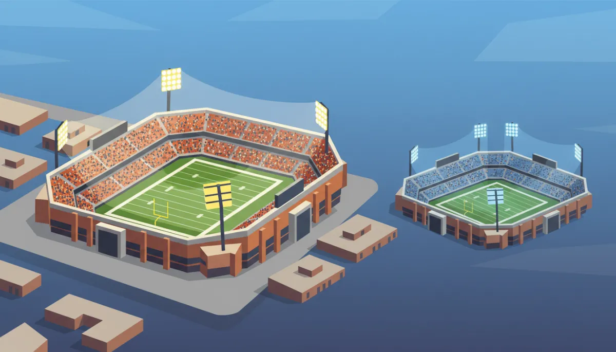 Contrasting high school football stadiums showing different game environments