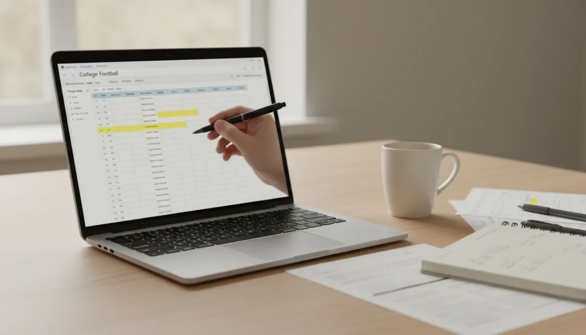 Parent reviewing a college football roster spreadsheet and highlighting potential opportunities Parent reviewing a college football roster spreadsheet and highlighting potential opportunities
