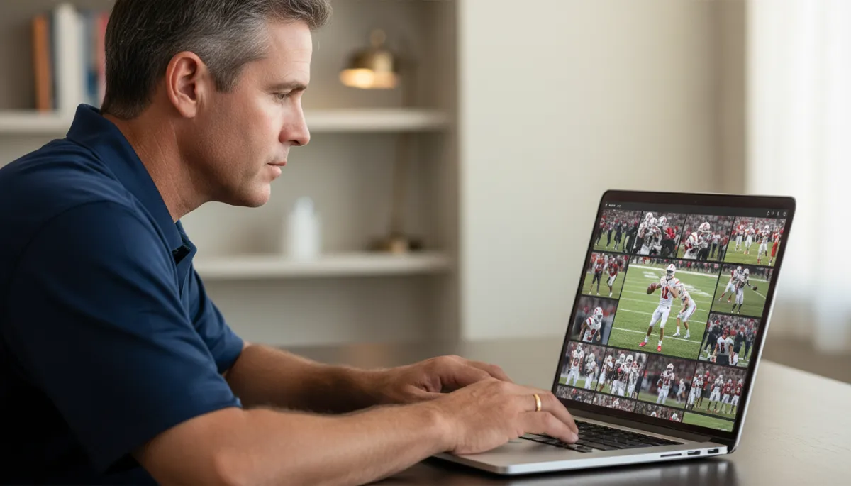 College coach reviewing football highlight clips posted directly on X