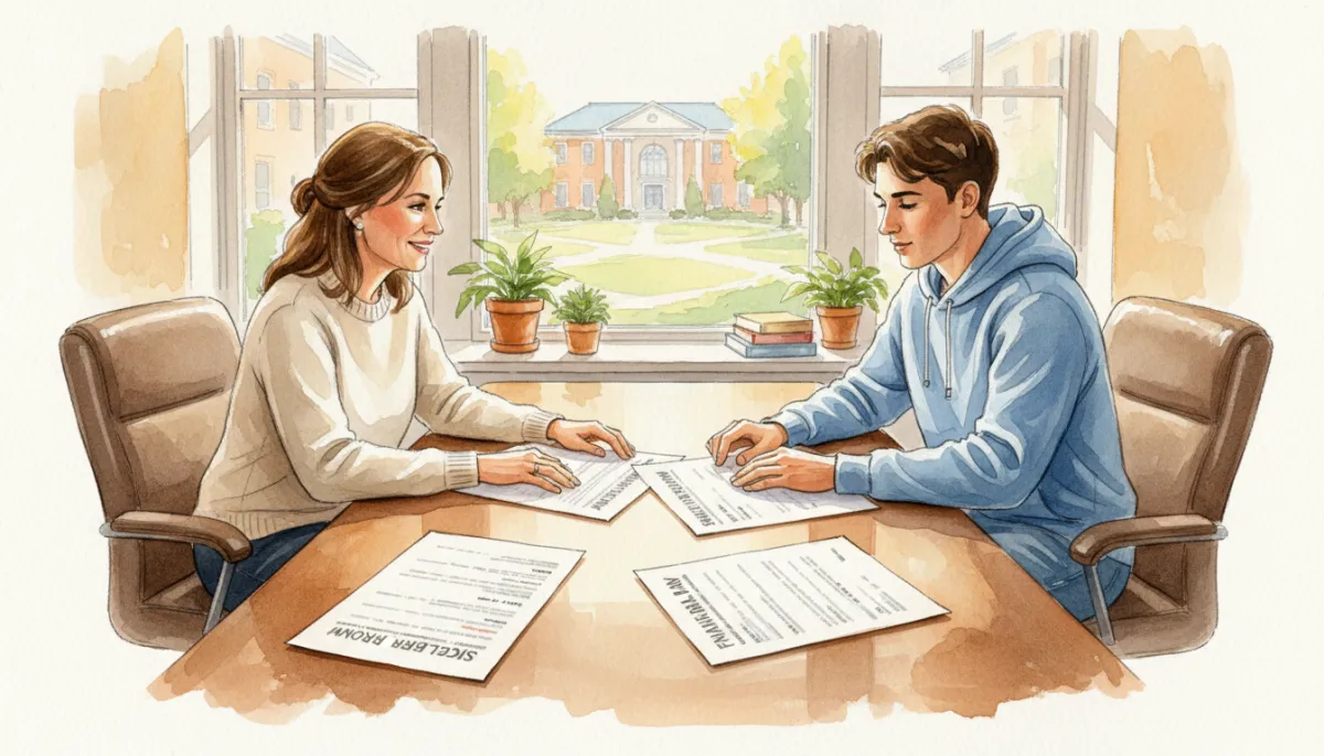 Coach and student-athlete reviewing a combined scholarship package