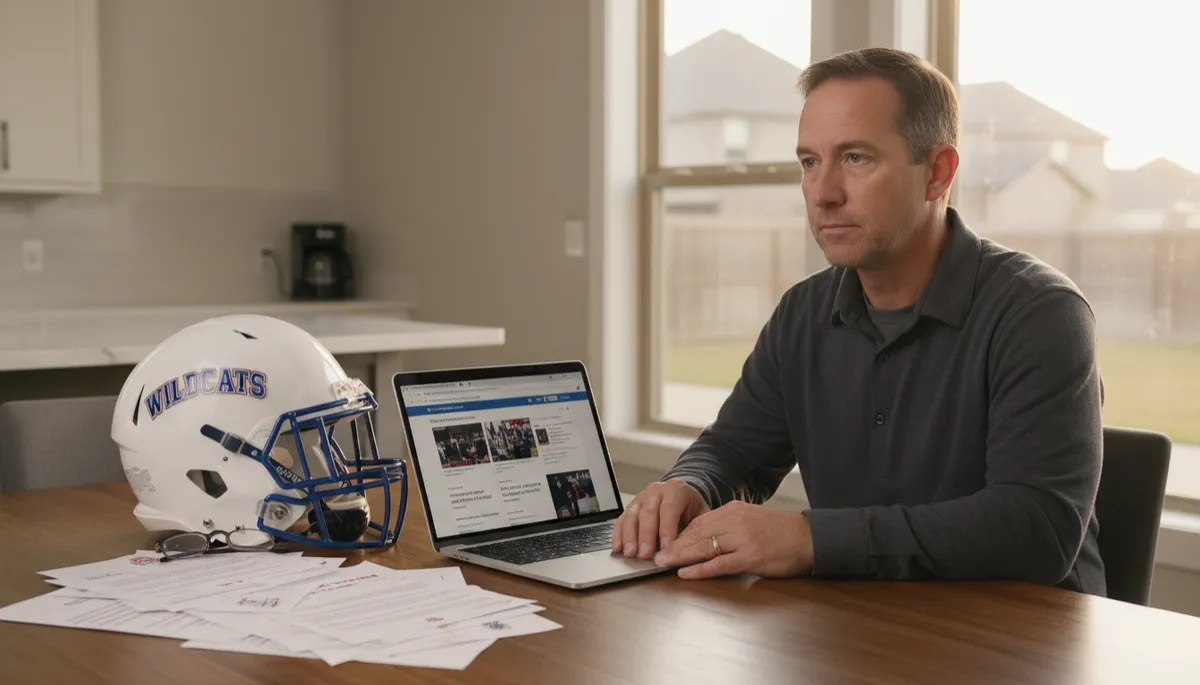 Parent researching NCAA investigation news while reviewing recruiting materials