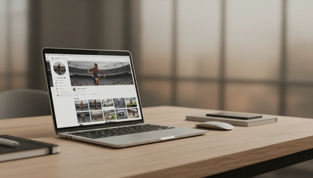 Laptop showing an athlete's X profile with a highlight tape pinned at the top