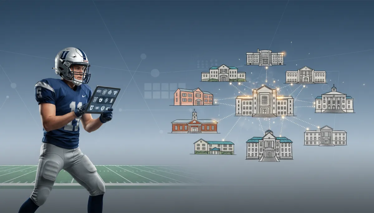 High school football player in co-op team uniform on field