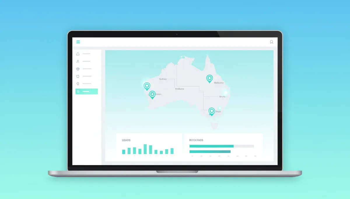 GoHighLevel dashboard visualising marketing automation and local SEO performance across Australian cities