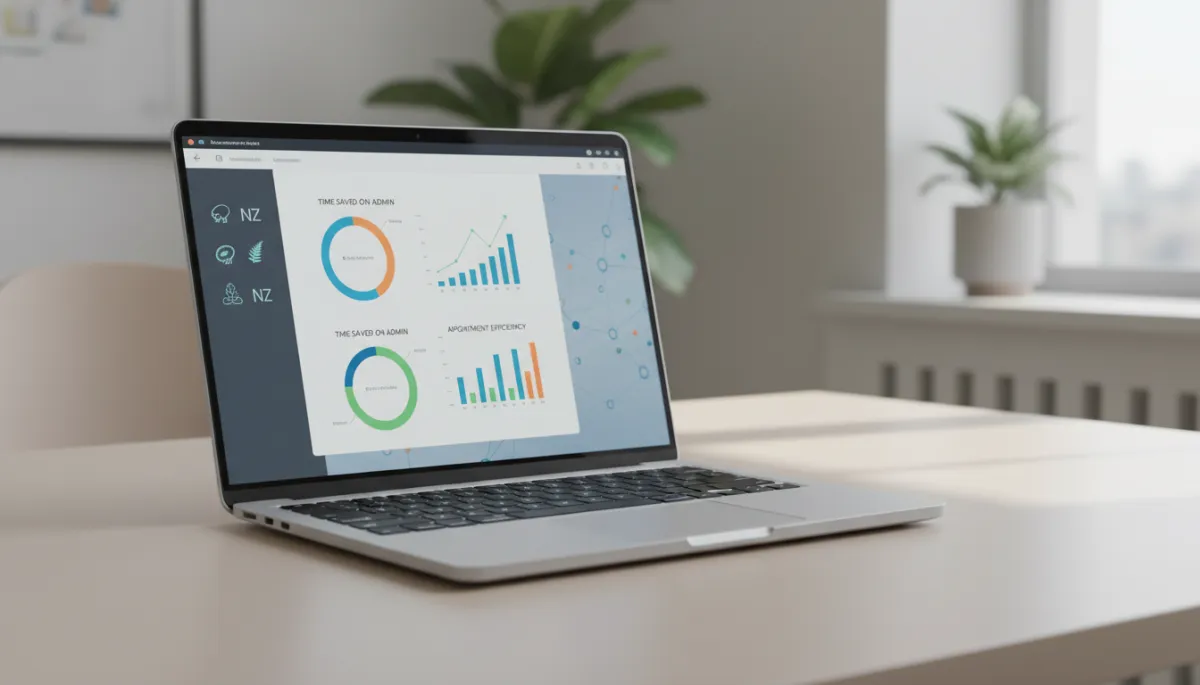 AI automation dashboard for a New Zealand clinic showing reduced admin time AI automation dashboard for a New Zealand clinic showing reduced admin time