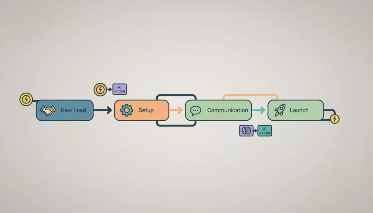 Automated onboarding workflow visualised in GoHighLevel Automated onboarding workflow visualised in GoHighLevel