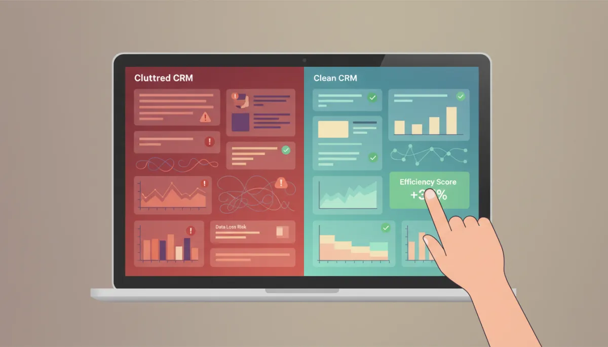 Consultant comparing healthy and unhealthy CRM performance dashboards Consultant comparing healthy and unhealthy CRM performance dashboards
