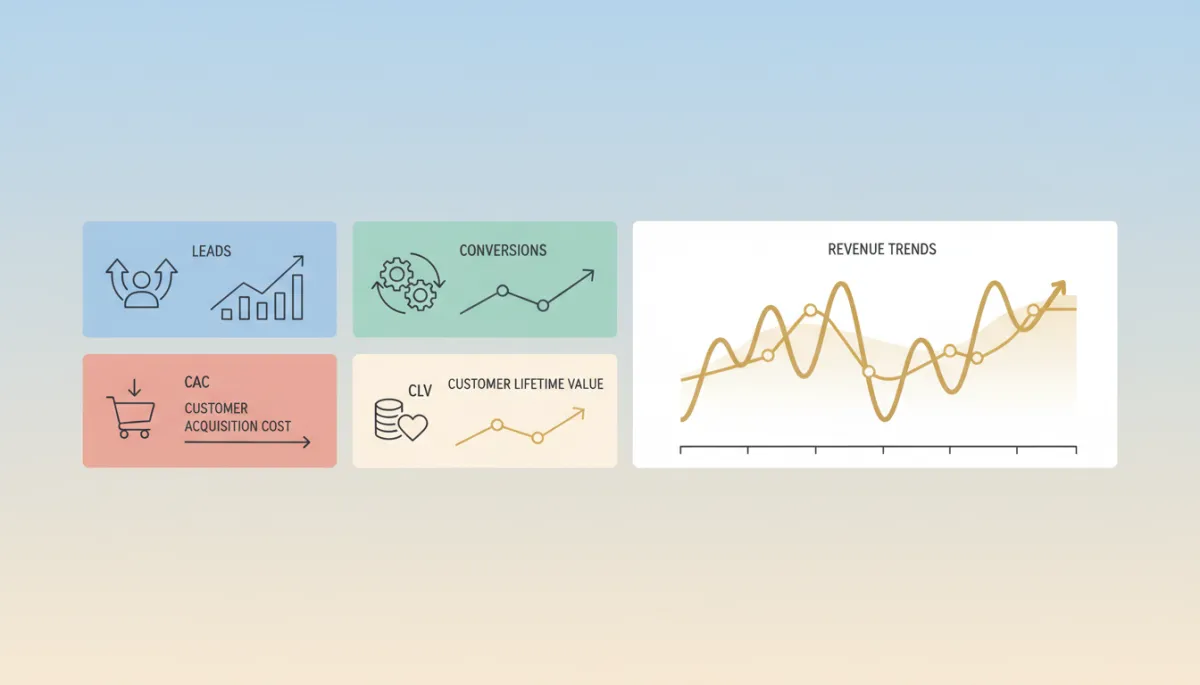 GoHighLevel dashboard showing key CRM ROI metrics and revenue trends