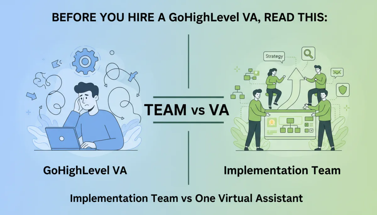 Before You Hire a GoHighLevel VA, Read This: Implementation Team vs One Virtual Assistant