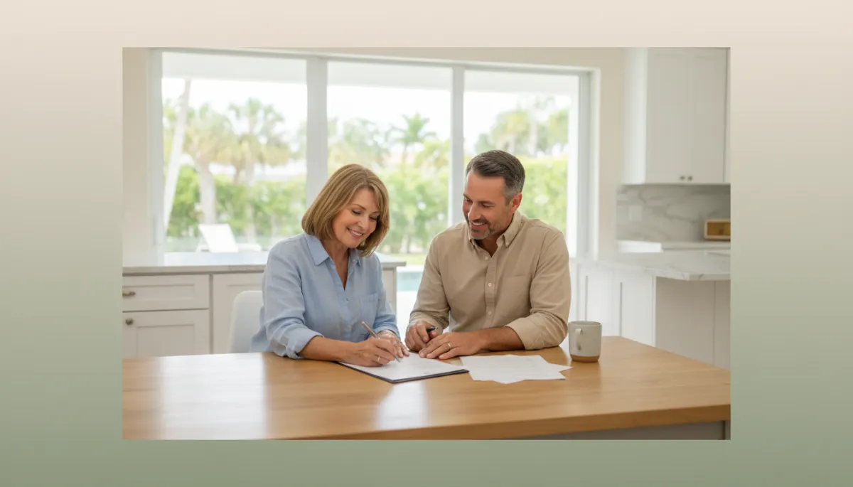 Florida homeowner signing paperwork to sell their house quickly to stop foreclosure