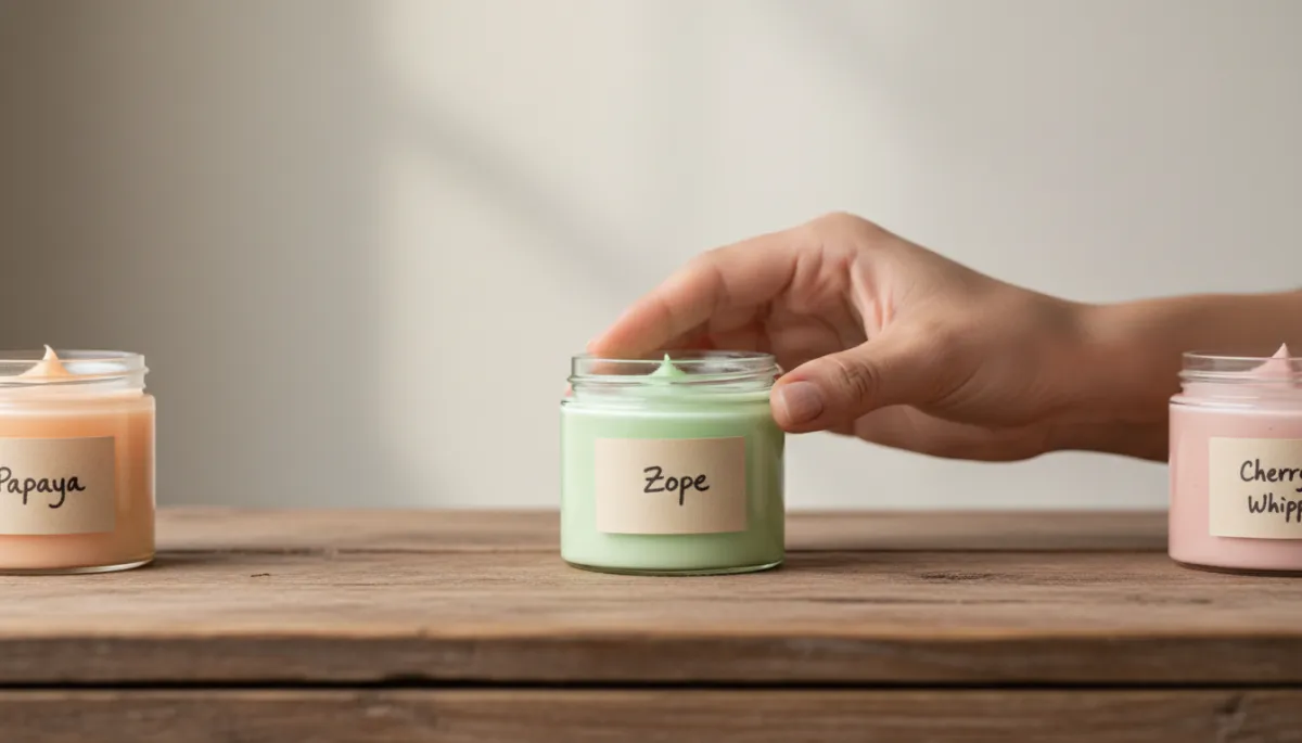 Close-up of Sweetgrass Botanicals flower jars being smelled at the counter Close-up of Sweetgrass Botanicals flower jars being smelled at the counter