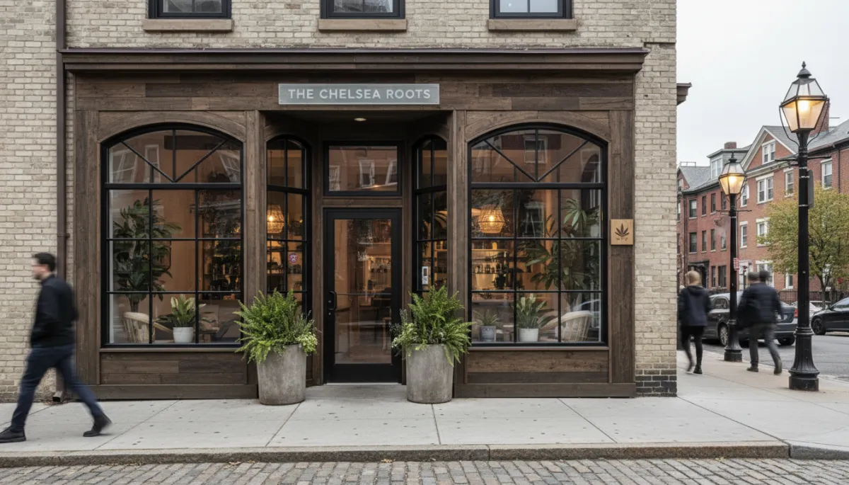 Local cannabis dispensary storefront in Chelsea Massachusetts with welcoming entrance Local cannabis dispensary storefront in Chelsea Massachusetts with welcoming entrance