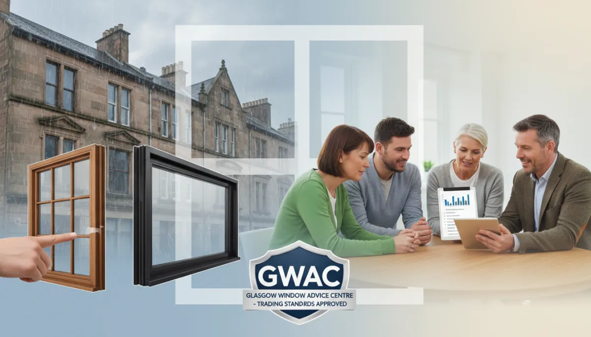 Surveyor examining double glazed windows on a Glasgow home