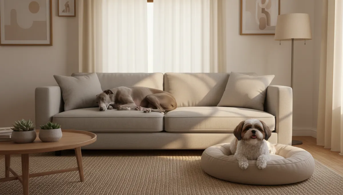 low-maintenance dog breeds for apartments resting calmly in a small living space