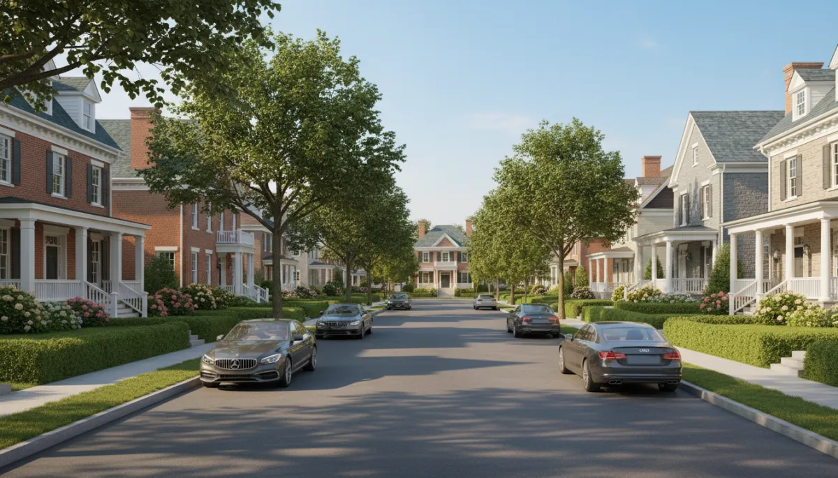 Residential street with historic homes and manicured lawns in Moorestown, New Jersey Residential street with historic homes and manicured lawns in Moorestown, New Jersey