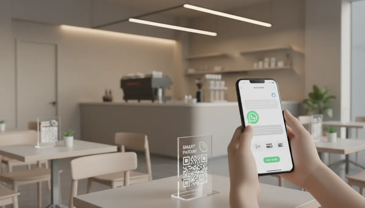 Cliente escaneando un código QR que abre chat de WhatsApp y pago inmediato Cliente escaneando un código QR que abre chat de WhatsApp y pago inmediato