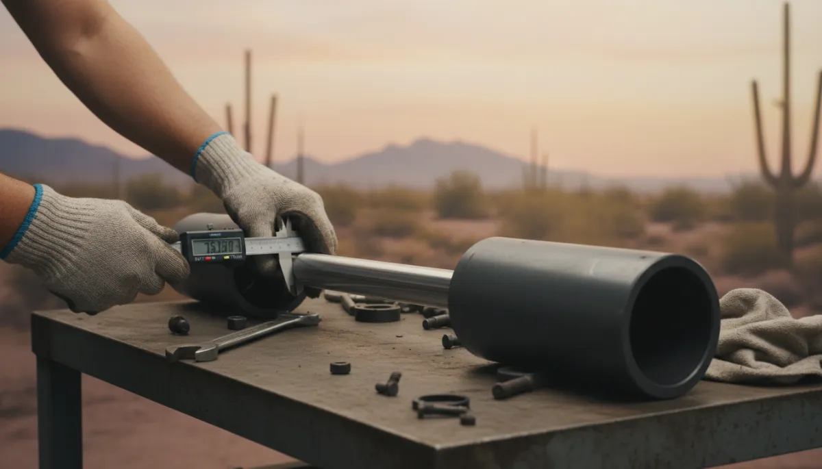 Technician inspecting a hydraulic cylinder rod and barrel for damage