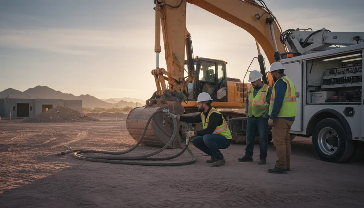 Hydraulic repair technician working on equipment at a Phoenix AZ job site