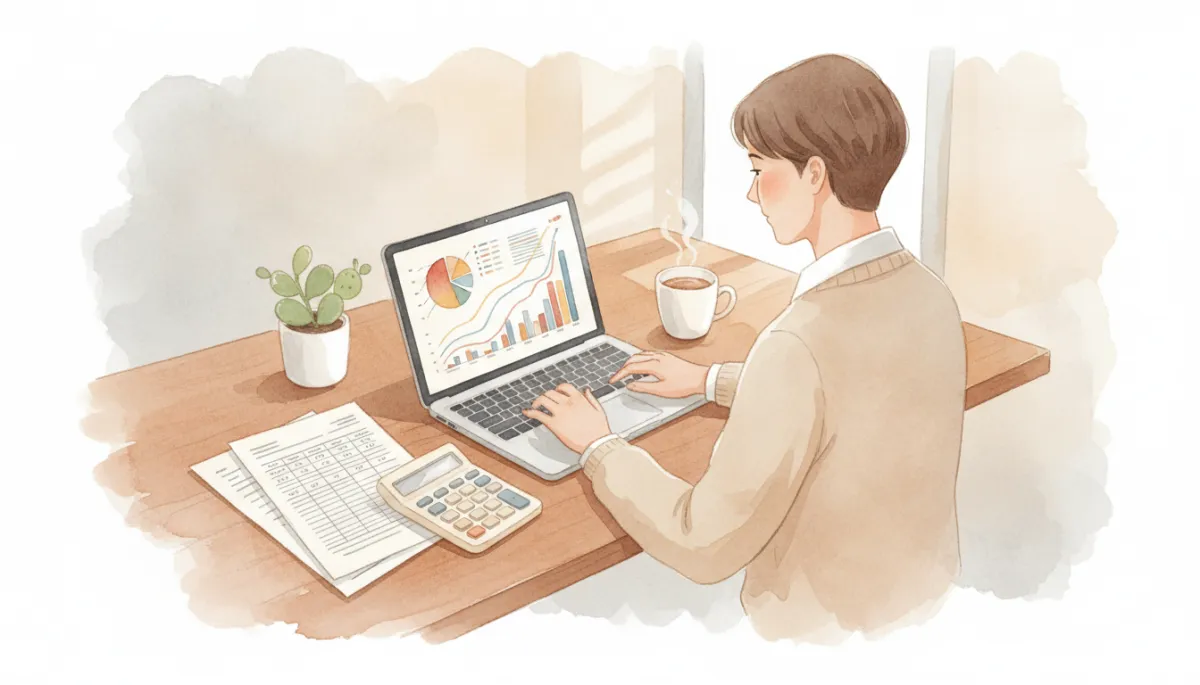 Accountant compiling management accounts from detailed bookkeeping records Accountant compiling management accounts from detailed bookkeeping records