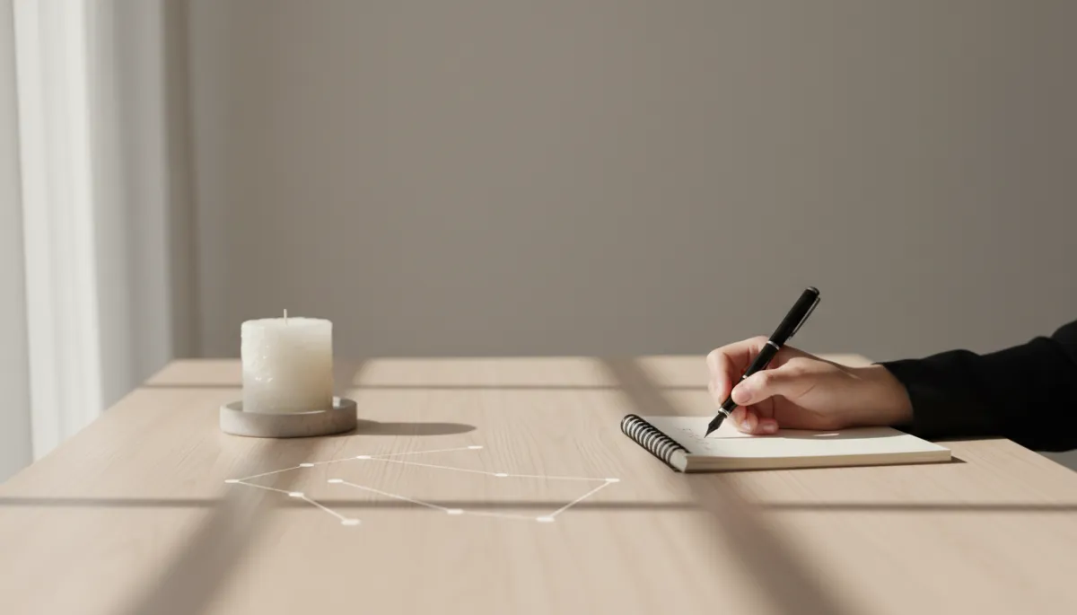 Mesa de trabajo de un líder consciente con cuaderno, gráficos y ambiente sereno Mesa de trabajo de un líder consciente con cuaderno, gráficos y ambiente sereno
