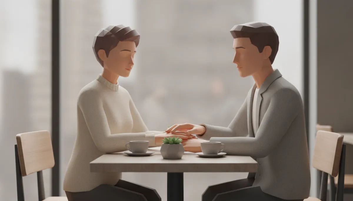 Two people offering quiet support at a café table