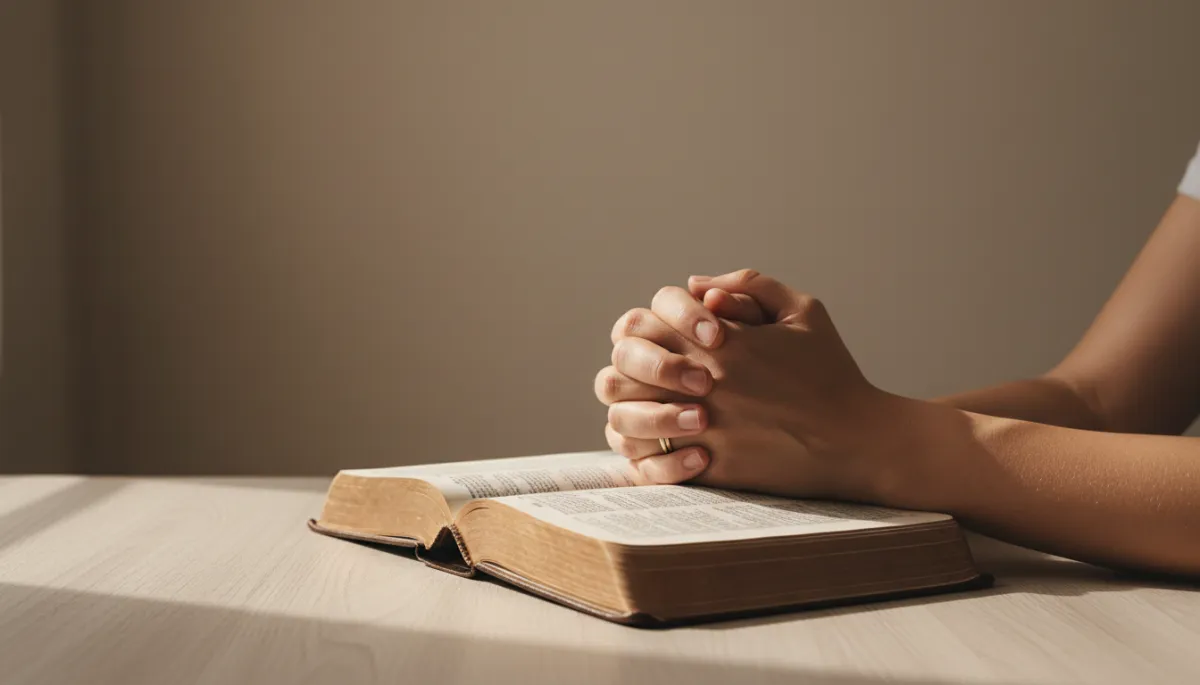 Open Bible and folded hands symbolizing a personal response to Jesus