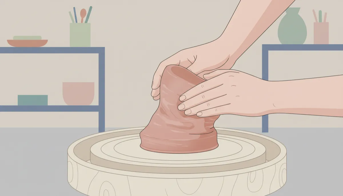 Potter reshaping a once-collapsed clay vessel into something new